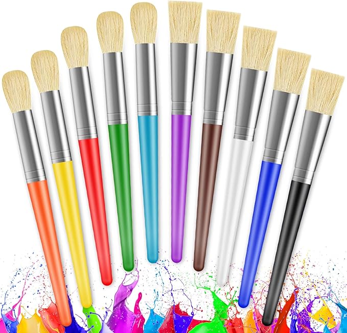 Paint Brushes for Kids, 10 Pcs Big Washable Chubby Toddler Paint Brushes, Easy to Clean & Grip Round and Flat Preschool Paint Brushes with No Shed Bristle for Acrylic Paint, Washable Paint