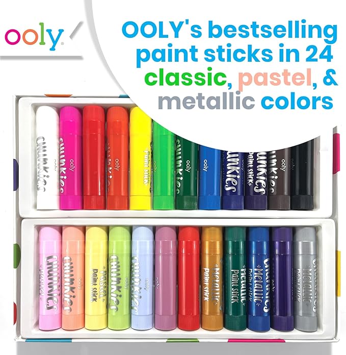 Ooly Chunkies 24 Paint Sticks For Kids, Tempera Paint Sticks Variety Set, Includes Classic, Pastel & Metallic No Mess Quick Drying Colors