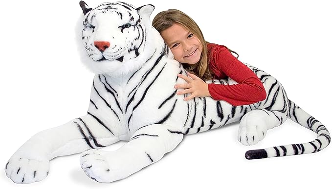 Melissa & Doug Giant Siberian White Tiger - Lifelike Stuffed Animal (over 5 feet long) - Extra Large, Plush Lifesize Tiger For Ages 3+