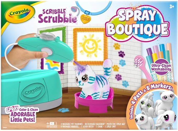 Crayola Scribble Scrubbie Pets Spray Boutique, Airbrush Art Set for Kids, Toddler Animal Toys, Gifts for Girls & Boys, 3+