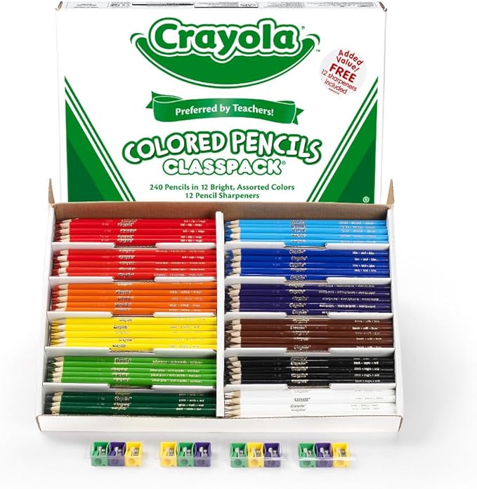 Crayola Colored Pencils Classpack (240 Ct), Bulk Classroom Supplies, Colored Pencils for School, 12 Assorted Colors, Nontoxic
