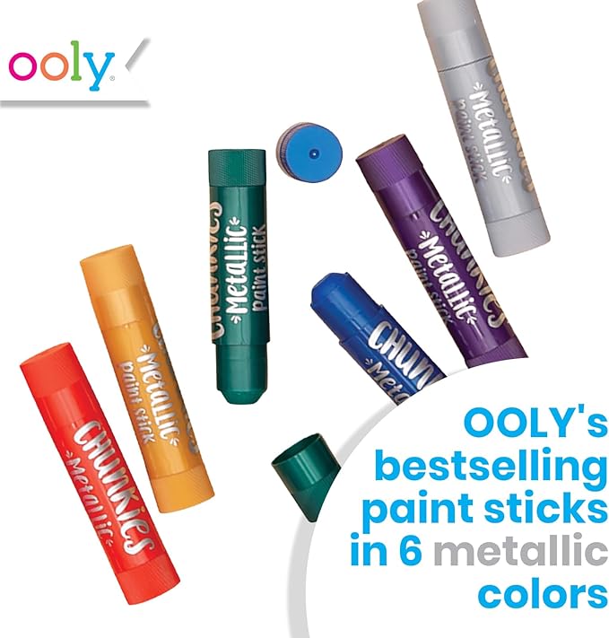 Ooly Chunkies 6 Metallic Paint Sticks For Kids, Tempera Paint Sticks Metallic Colors Set, No Mess Quick Drying Art Supplies for Toddlers and Kids