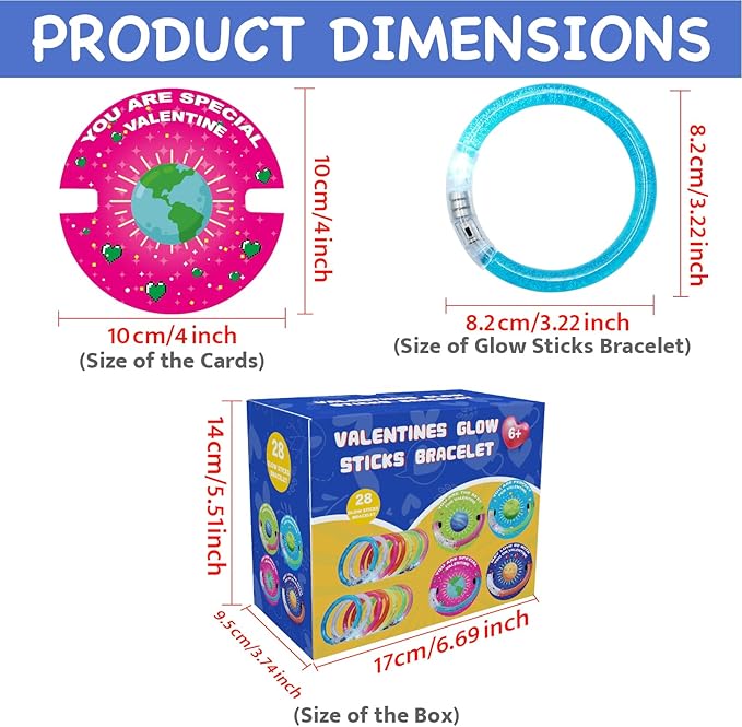 28 Pack Valentines Day Gifts for Kids,Valentine Glow Sticks Bracelet with Valentine's Day Gift Cards for Valentine Light Up Toy Valentines Day Gifts for kids School Classroom Party Favors Supplies