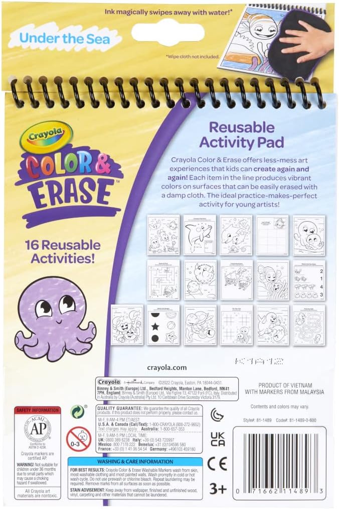 Crayola Color and Erase Reusable Activity Pad - Under The Sea, Ocean Coloring Pages, Toddler Coloring Activity, Kids Gift, 3+