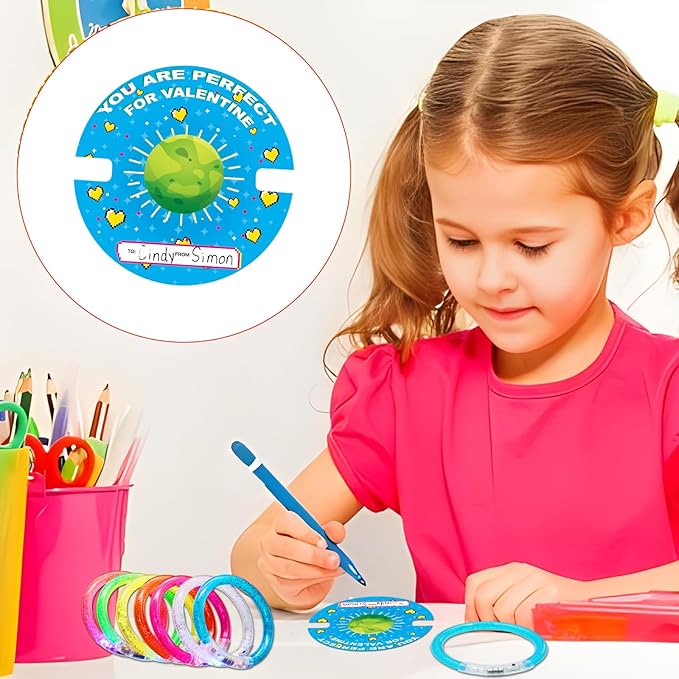 28 Pack Valentines Day Gifts for Kids,Valentine Glow Sticks Bracelet with Valentine's Day Gift Cards for Valentine Light Up Toy Valentines Day Gifts for kids School Classroom Party Favors Supplies