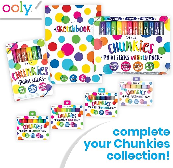 Ooly Chunkies 12 Mess Free Paint Sticks For Kids, Tempera Paint Sticks Kid Safe Colors, No Mess Quick Drying Art Supplies for Toddlers and Kids