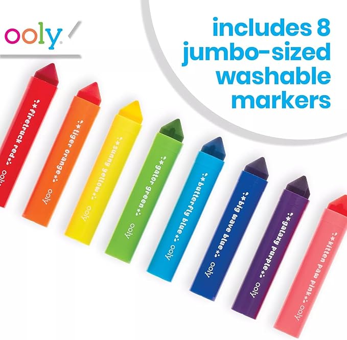 Ooly Thick Washable Toddler Markers with Jumbo Grip, Mighty Mega Triangle Tip Markers for Toddlers with Jumbo Barrel, Perfect for Little Hands - TRIANGLE TIP