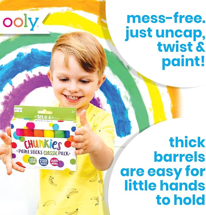 Ooly Chunkies 12 Mess Free Paint Sticks For Kids, Tempera Paint Sticks Kid Safe Colors, No Mess Quick Drying Art Supplies for Toddlers and Kids