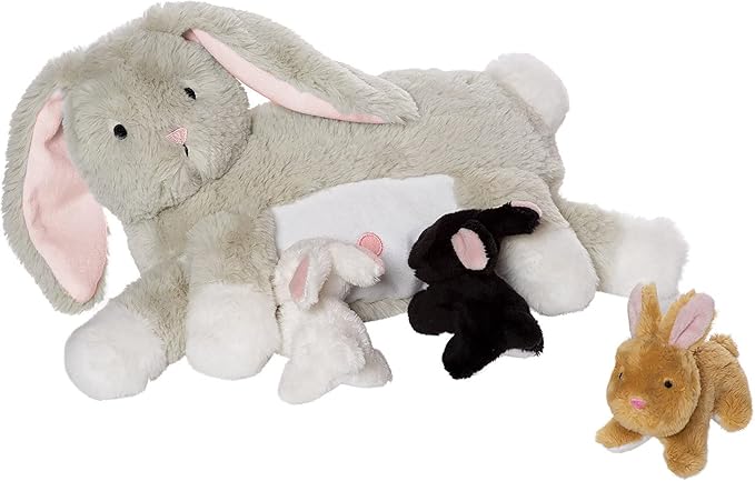 Manhattan Toy Nursing Nola Nurturing Rabbit Stuffed Animal with Plush Baby Bunnies