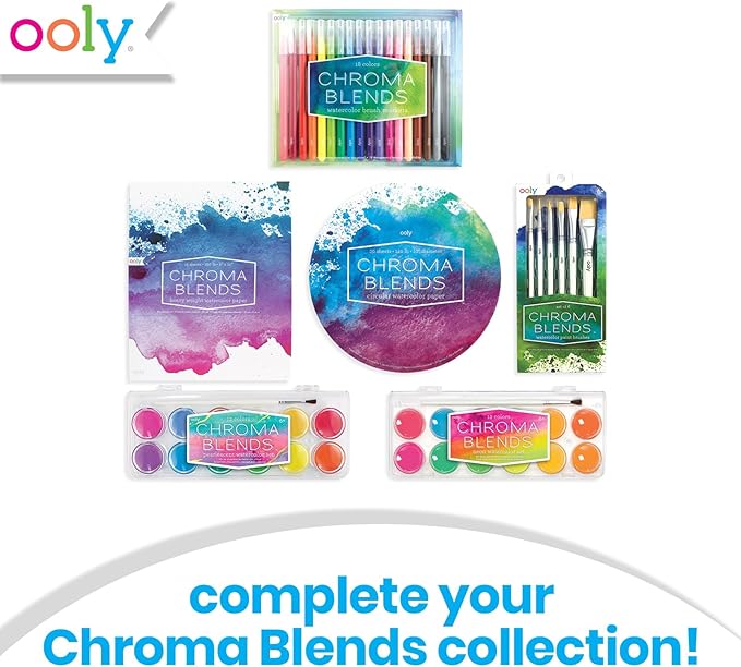 Ooly Chroma Blends Pearlescent Watercolor Set, 12 Colors, Watercolor Pack for Creative Kids and Adults, Vibrant Colors in a Portable Case, Art Supplies for Ages 6 and Up, Brush Included
