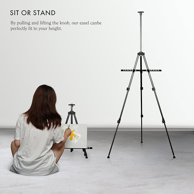 Artify Easel for Painting, Double-Tier Easel Stand, Adjustable Height from 22-66 Inches, Tripod for Painting and Display with Carrying Bag, 66 Inches, Black, 2 Pack