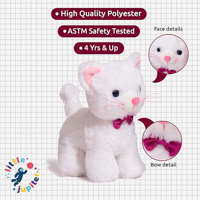 Little Jupiter Plush Pet Set with Purse - Stuffed Cat Plush Pet Carrier Set w/Reversible Sequins & Charm - Cat Stuffed Animals - Cat Animal Plush - Stuffed Animal Cat - Plush Cat (White Cat)