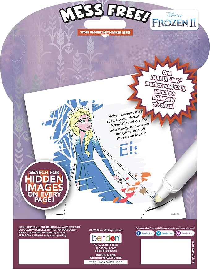Disney Frozen 2 Anna and Elsa 20 Page Imagine Ink Magic Pictures and 1 Mess-Free Marker 45811 Bendon