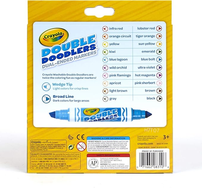 Crayola Dual-Tip Washable Markers, Broad Line & Chisel Tip, 10 Count