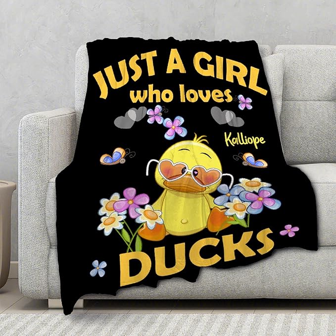 Custom Name Just a Girl loves Duck Adult duck Blanket Kids Funny Blanket Suitable for Bedroom bed sofa Crib Couch Chair outdoor All Season Items That Yellow Duck Lovers Will Love 50"x40"for Kid