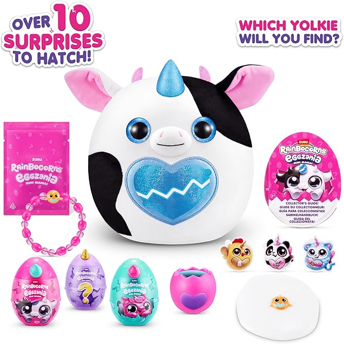 Rainbocorns Eggzania Mini Mania Cow Plush Surprise Unboxing with Animal Soft Toy, Idea for Girls with Imaginary Play by ZURU