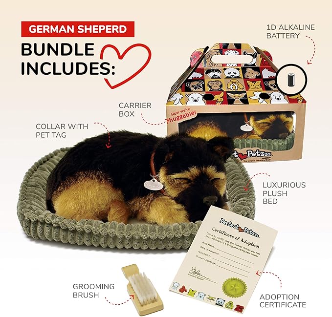 Perfect Petzzz - Original Petzzz German Shepherd, Realistic, Lifelike Stuffed Interactive Pet Toy, Companion Pet with 100% Handcrafted Synthetic Fur