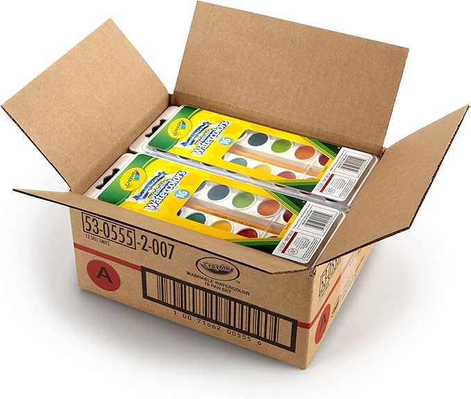 Crayola Washable Watercolor Paint Set, Bulk Art Supplies, Case of 12, 16Count