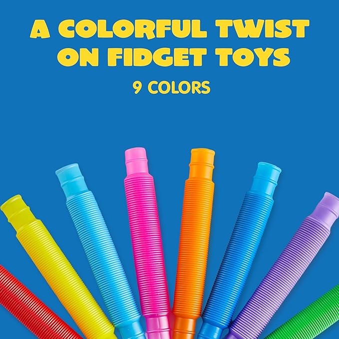 JOYIN 18 Pack Pop Tubes, Sensory Toys(Small) Fidget Tubes Party Favors - 9 Colors, Connectable and Extendable for Stress Relief - Perfect for Party, Classroom Exchange, School Reward