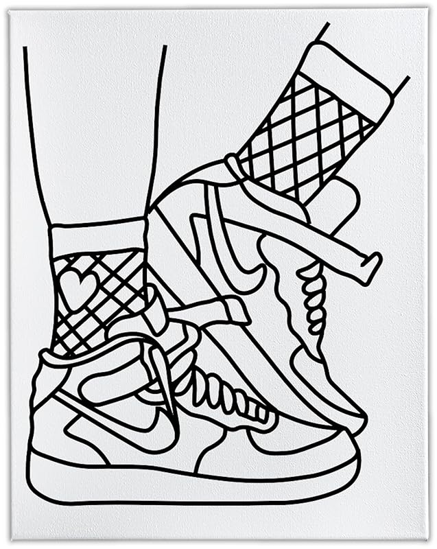 Indigo Art Studio Pre Drawn Canvas Paint Kit for Adults Kids Couples | Stenciled | Sneakers Air Jordan Retro | DIY Birthday Gift & Sip and Paint With Twist Party Favor (Sneakers #4) (11x14 Inches)