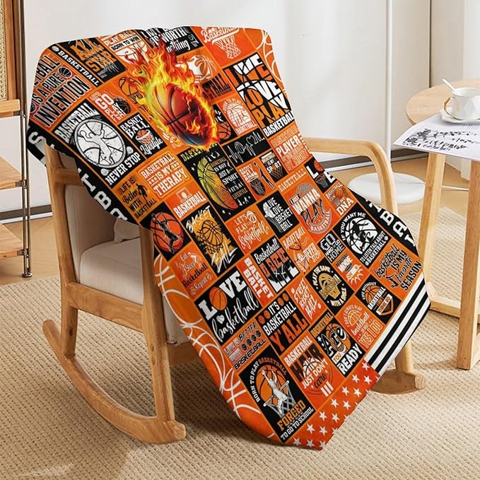 Basketball Throw Blanket - Soft Flannel Sports Basketball Blankets for Teens Adults Women Men Basketball Lovers - Warm Basketball Throw Blankets for All Season Lap, Chair, Sofa, Couch, Bed - 80"x60"