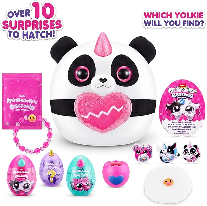 Rainbocorns Eggzania Mini Mania Panda Plush Surprise Unboxing with Animal Soft Toy, Idea for Girls with Imaginary Play by ZURU