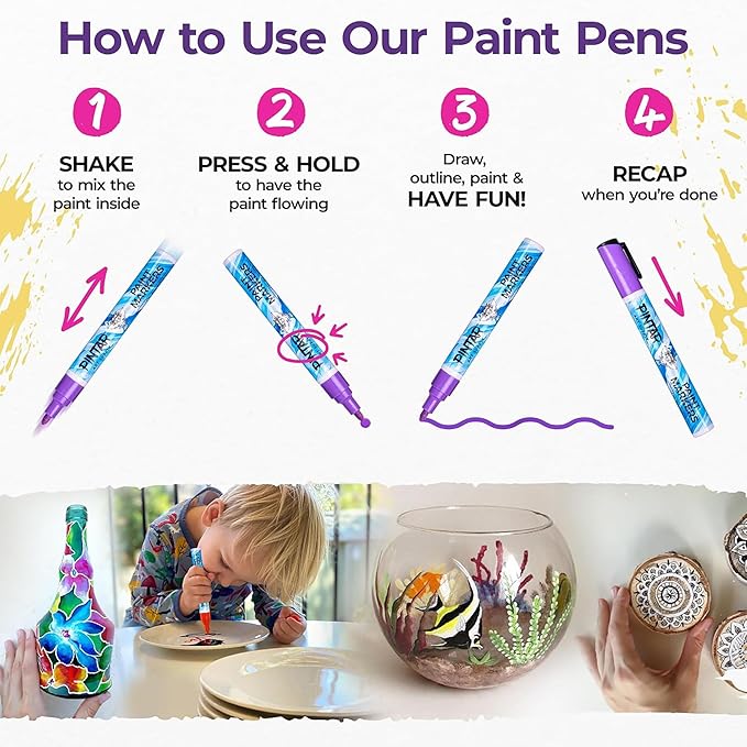 PINTAR | 24 PACK | Oil Based Paint Markers | Oil Paint Pens For Rock Painting,Glass, Wood, Plastic, Canvas, Paper, Metal, Ceramic, & Fabric | 20 Medium Tip & 4 Fine Tip