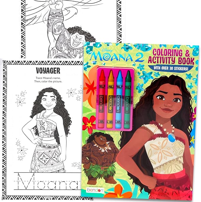 Disney Moana 2 Coloring Book Set - Bundle with 2 Moana Coloring Books, Crayons, Stickers for Girls | Moana 2 Activity Book Set