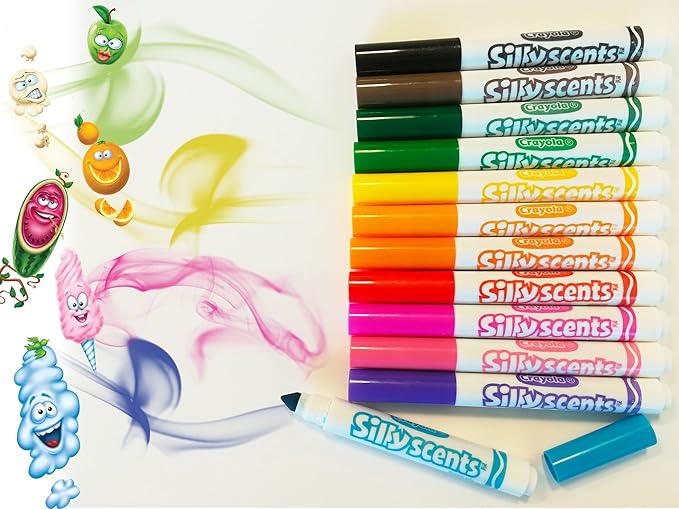CRAYOLA Silly Scents Broadline Washable Markers - Assorted Colours (Pack of 12) | Unique Sweet Scents & Colours! | Ideal for Kids Aged 3+