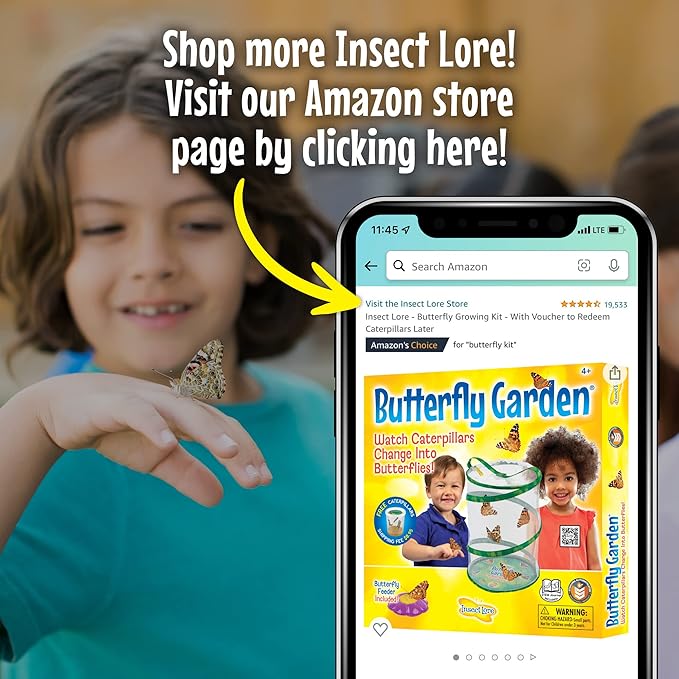 Insect Lore Giant Butterfly Garden with Voucher | 18 Inch Habitat | Life Cycle Figurines Included | Voucher to Redeem 5 Baby Caterpillars Later | Raise Painted Lady Butterflies
