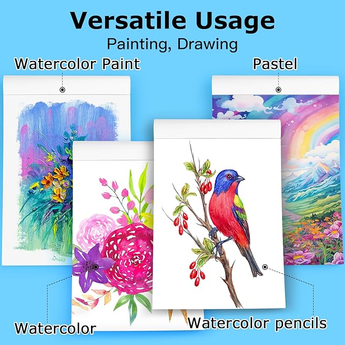 Hapikalor 8.5"x11" Watercolor Paper Pad, 1-Pack, 140lb/300gsm Artist Painting Drawing Paper Book, Art Supplies for Adults Kids, Watercolors, Watercolor Paint Set, Sketchbook, Journal, Teal