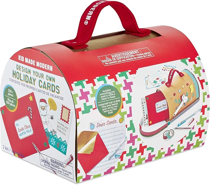 Kid Made Modern Paper Craft Kit for Kids Ages 6+ - Arts and Crafts Gifts for Boys & Girls Children - Family Fun Christmas Activities - 250+ Piece DIY Set to Create Xmas Holiday Cards with Mailbox
