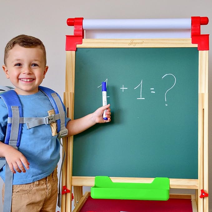 JOYOOSS Easel for Kids Art Easel Kids Easels for Toddlers,Wooden Kid Easel with Paper Roll - Adjustable Magnetic Double Sided Kids Dry Erase Board, Birthday Gifts for 1-12 Year Old Girls or Boys Blue