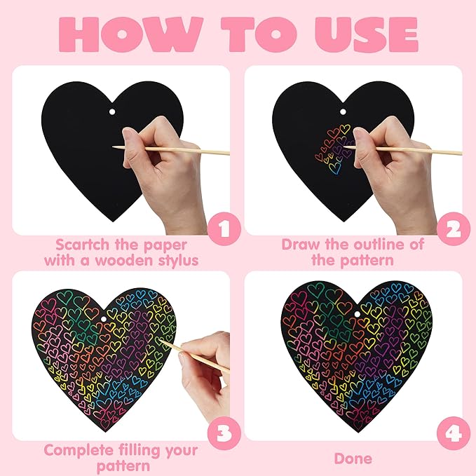 JOYIN 60 Packs Valentines Day Gifts Cards with Scratch Heart for Kids Magic Color Scratch Paper Heart Rainbow Cards for Valentine Crafts and Art Classroom Exchange, Party Favors
