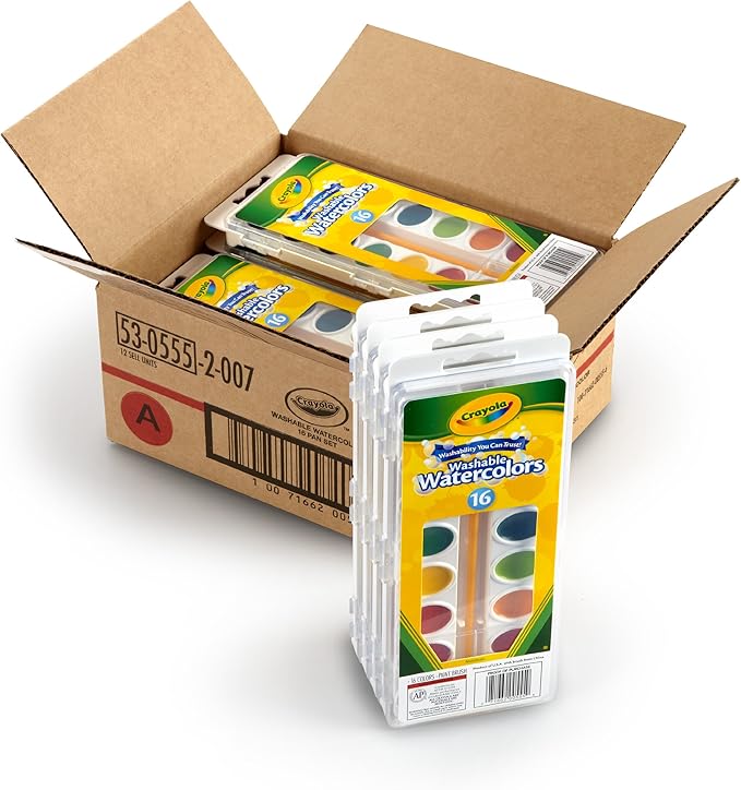 Crayola Washable Watercolor Paint Set, Bulk Art Supplies, Case of 12, 16Count