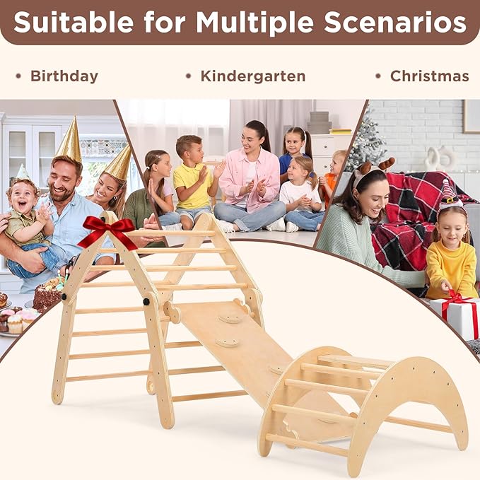 Dripex Deformable Pikler Triangle Set, Sturdy Climbing Toys for Toddlers 1-3 Inside, Large Indoor Playground Jungle Gym with Over 20 Playing Modes, Premium Early Learning Toddler Climbing Toys Indoor