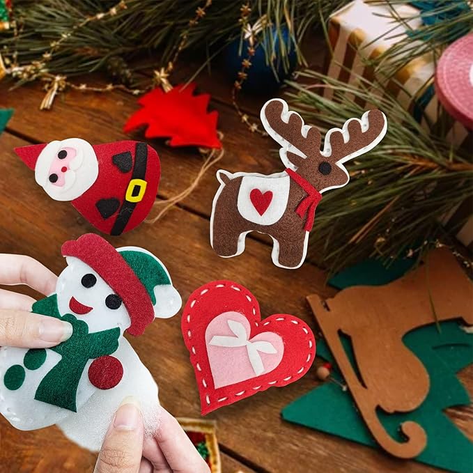 Jtnohx Sewing Kit for Kids, Felt Christmas Ornaments Set, 5 Sets DIY Craft Kits - Christmas Deer, Santa Claus, Snowman, Heart, Christmas Tree Decor for Home Party Decorations