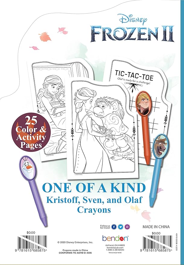 Disney Frozen Elsa and Anna 25-Page Shaped Coloring and Activity Book with 3 Shaped Character Crayons Kristoff, Olaf and Sven 49119 Bendon