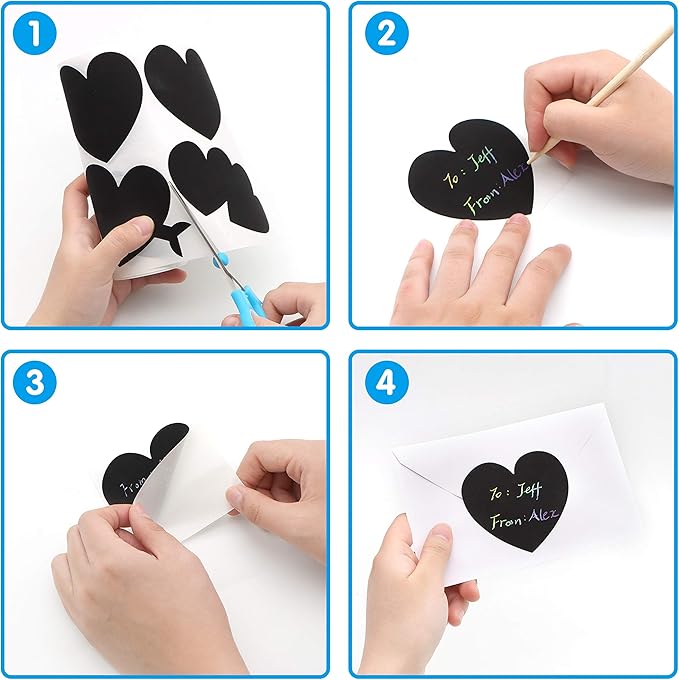 JOYIN Valentines Day Gift Cards in Heart Shape Scratch Sticker Roll, Art and Craft for Kids Party Favor, Classroom Exchange Prizes, Valentine’s Greeting Cards