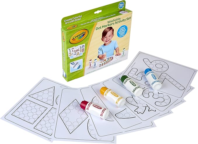 Crayola Washable Dot Markers Activity Set, 30 Toddler Coloring Pages & 4 Washable Markers, Dot Paints for Toddlers, Toddler Gifts, Ages 3+