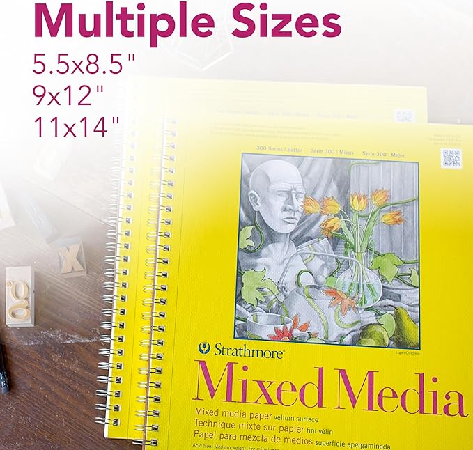 Strathmore 300 Series Mixed Media Paper Pad, Side Wire Bound, 11x14 inches, 40 Sheets (117lb/190g) - Artist Paper for Adults and Students - Watercolor, Gouache, Graphite, Ink, Pencil, Marker