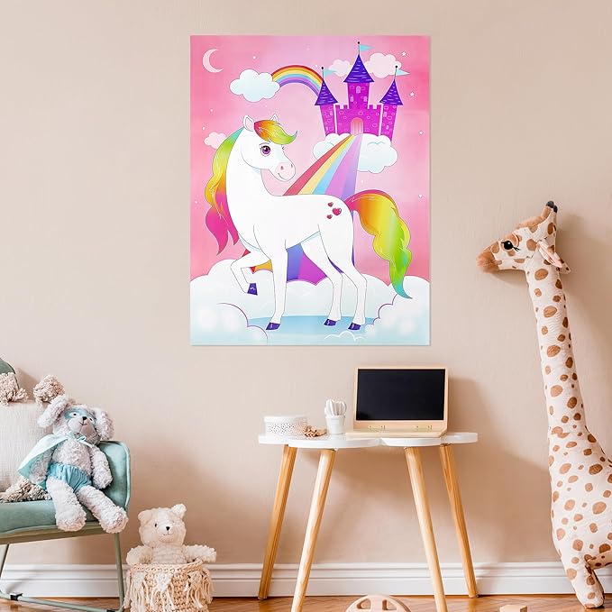 JOYIN Pin The Unicorn Horn Game, 24 Pcs 21'' x 28'' Unicorn Themed Party Games Party Supplies Birthday Party Decorations for Kids Girls