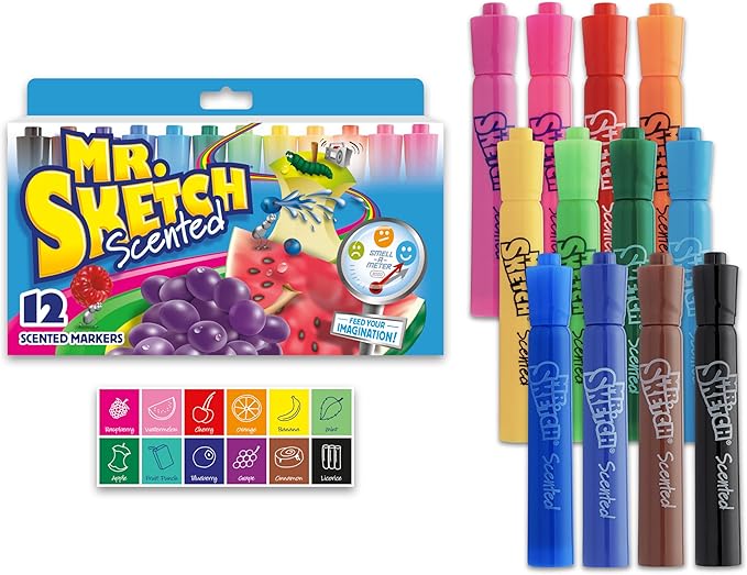 Mr. Sketch Scented Markers, Chisel Tip Marker, Assorted Colors, 12 Count