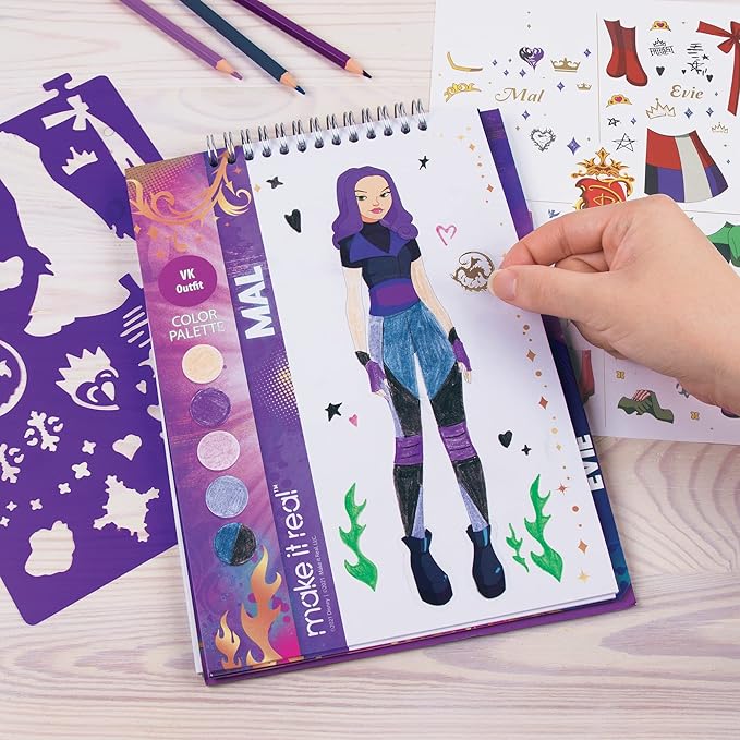 Disney Descendants Royal Wedding Fashion Design Sketchbook for Girls - Create Stunning Wedding-Themed Fashions with 183 Stickers, Stencils, Design Guide - Gift for Ages 6+, Develops Real-World Skills