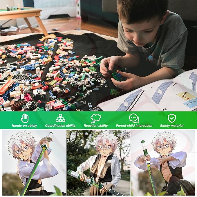 Jorumo Demon Slayer Swords Building Sets for Adults and Kids, 39in Shinazugawa Sanemi Sword Building Block with Scabbard and Stand, Anime Building Toy Katana Demon Slayer Gift, 788 Pcs