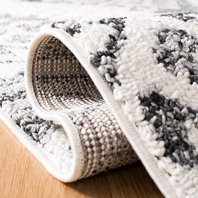 SAFAVIEH Moroccan Tassel Shag Collection Runner Rug - 2'3" x 14', Ivory & Grey, Boho Design, Non-Shedding & Easy Care, 2-inch Thick Ideal for High Traffic Areas in Living Room, Bedroom (MTS652F)