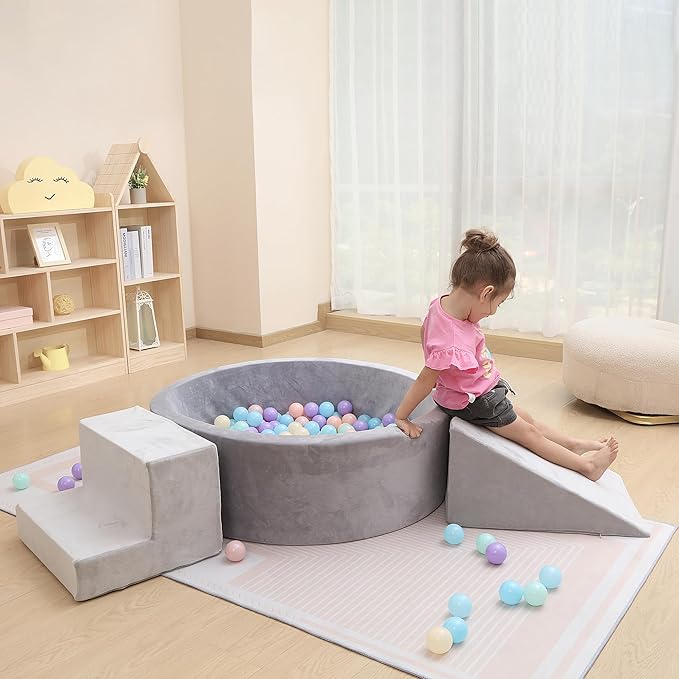 Foam Ball Pit with Play Block for Toddlers Ball Pool Climbing Block Soft Play Equipment for Babies Kids Children Indoor Outdoor Active Play Structure (Ball Pit, Stair, Slope)