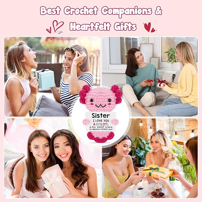 Sisters Gifts from Sister, Crochet Axolotl Gifts for Bestie BFF & Little Sister in Law on Birthday & Christmas Stocking Stuffers, I Love You to My Big Sister