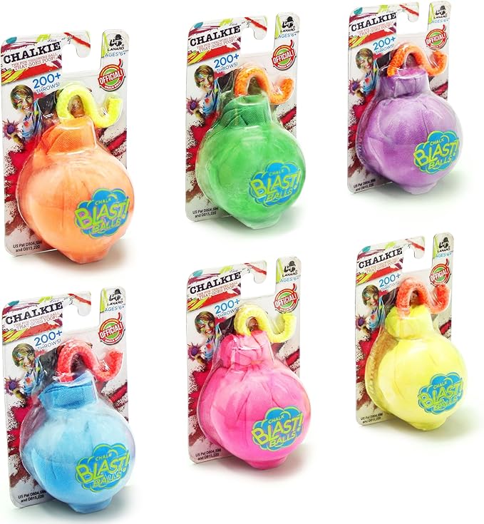 Lanard Chalkie: Chalk Blast Balls - 6 Pack - Colorful Assorted Balls, Explosive Color Fun, 200+ Throws Per Chalk Bomb, Family Outdoor Activiies, Ages 6+