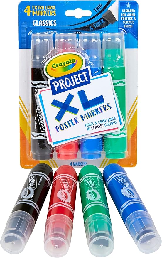 Crayola XL Poster Markers, Assorted Classic Colors, School Supplies, 4 Count